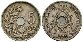 Бельгия 5 сантимов 1925 Belgique, Альберт I (1909-1934) KM 66 медно-никель 4173-546
