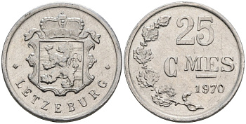 Люксембург 25 сантимов 1970 Герцог Жан (1964-1999) KM 45a.1 алюминий 4564-916