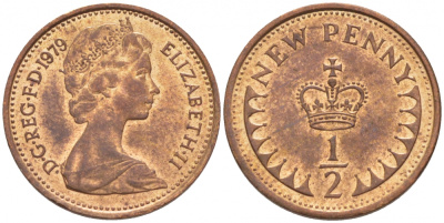 Великобритания 1/2 пенни 1979 Елизавета II (1952-2022) KM 914, Spink 4239 бронза 112-1048