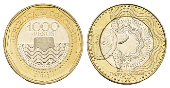 Колумбия 1000 песо 2016 KM 299 биметалл UNC 4165-331