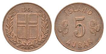 Исландия 5 эйре 1961 KM 9 бронза aUNC 4592-1246