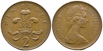 Великобритания 2 пенса 1971 Елизавета II (1952-2022) KM 916, Spink 4235 (C1) бронза 89-1512