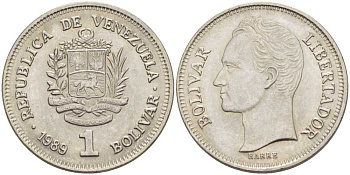 Венесуэла 1 боливар 1989 Симон Боливар KM 52a.2 сталь плакированная никелем 57-147