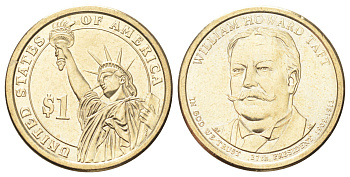 США 1 доллар 2013 Президент США - Уильям Говард Тафт (1909–1913) KM 549 медь с марганцево-латунным покрытием UNC 4666-1024