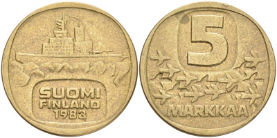 ФИНЛЯНДИЯ 5 МАРОК 1983 N ЛЕДОКОЛ KM 57 алюминиевая бронза 4556-852