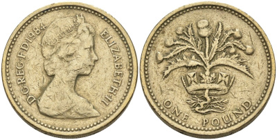 Великобритания 1 фунт 1984 Елизавета II (1952-2022) KM 934, Spink 4222 никель латунь 81-1011