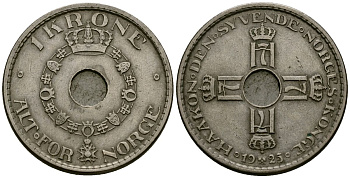 Норвегия 1 крона 1925 Хокон VII (1905 - 1957) KM 385 медно-никель 4584-543