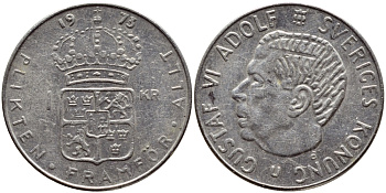 Швеция 1 крона 1973 Густав VI Адольф (1950-1973) KM 826а медь плакированная медно-никелем 4395-215