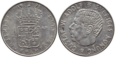 Швеция 1 крона 1973 Густав VI Адольф (1950-1973) KM 826а медь плакированная медно-никелем 4395-215