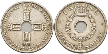 Норвегия 1 крона 1925 Хокон VII (1905-1957) KM 385 медно-никель 119-945