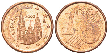 ИСПАНИЯ 1 ЕВРОЦЕНТ 2005 KM 1040 сталь плакированная медью 218-1063