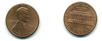 США 1 цент 1989 Линкольн KM 201b цинк плакированный медью 4364-234