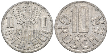 Австрия 10 грошей 1965 KM 2878 алюминий 60-1121