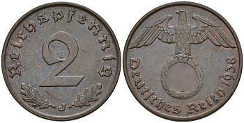 Германия 2 рейхспфеннига 1938 J KM 90, J. 362 бронза 4151-119
