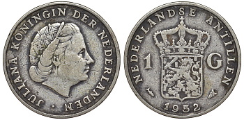 Нидерландские Антилы 1 гульден 1952 Юлиана (1948-1980) KM 2 серебро 36-923