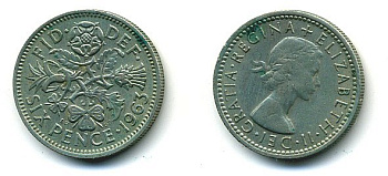 Великобритания 6 пенсов 1963 Елизавета II (1952-2022) KM 903, Spink 4149 медно-никель 61-1126