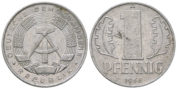 ГДР 1 пфенниг 1968 А КМ 8.1 алюминий 3458-314
