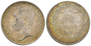 Бельгия 50 сантимов 1912 DER BELGEN, Альберт I (1909-1934) KM 71 серебро 4611-1161