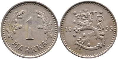 ФИНЛЯНДИЯ 1 МАРКА 1933 S KM 30 медно-никель 4388-946