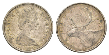 Канада 25 центов 1966 Елизавета II (1952-2022), олень KM 62 серебро 4541-956