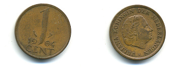 Нидерланды 1 цент 1964 Юлиана (1949-1980) KM 180 бронза 4379-1311
