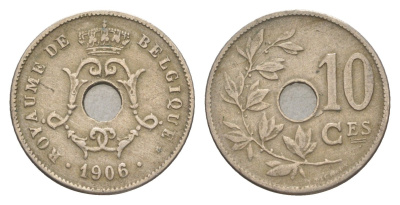 Бельгия 10 сантимов 1906 Belgique, Леопольд I (1865-1909) KM 52 медно-никель 4615-1018