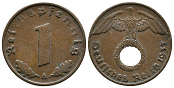 Германия 1 рейхспфенниг 1937 A KM 89, J. 361 бронза    220-227