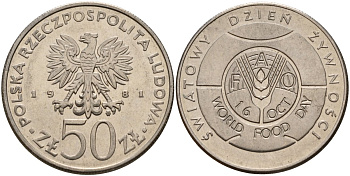 Польша 50 злотых 1981 MW, Продовольственная программа - ФАО Y 127 медно-никель 4157-1035