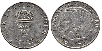 Швеция 1 крона 1979 Карл XVI Густав (1973- ) KM 852 медь плакированная медно-никелем 4397-924