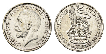 Великобритания 1 шиллинг 1933 Георг V (1910-1936) KM 833, Spink 4039 серебро aUNC 1531-1515
