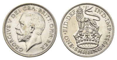 Великобритания 1 шиллинг 1933 Георг V (1910-1936) KM 833, Spink 4039 серебро aUNC 1531-1515