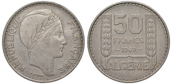 Алжир, Французский 50 франков 1949 KM 92 медно-никель 4605-555