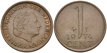 Нидерланды 1 цент 1974 Юлиана (1948-1980) КМ 180 бронза    4602-512