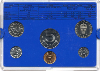 Швеция набор монетного двора из 6 монет 1984 в пластике, Карл XVI Густав (1973- ) KM MS31 UNC 5-4-2-55