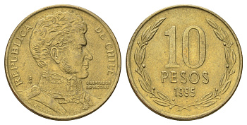 Чили 10 песо 1995 KM 228 никель латунь aUNC 4689-256