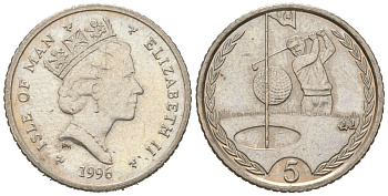 Остров Мэн 5 пенсов 1996 Елизавета II (1952-2022) KM 590 медно-никель aUNC 4618-569