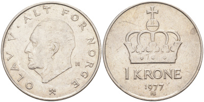 НОРВЕГИЯ 1 КРОНА 1977 ОЛАФ V (1957-1991) KM 419 медно-никель 98-845