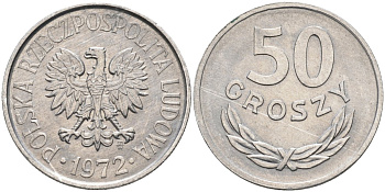 Польша 50 грошей 1972 MW, Народная Республика KM 48.1, Parchimowicz 210g алюминий aUNC 3336-346