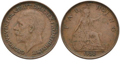 Великобритания 1 фартинг 1930 Георг V (1910-1936) KM 825, Spink 4061 бронза 4115-152