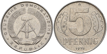 ГДР 5 пфеннигов 1975 A KM 9.1 алюминий 218-1129