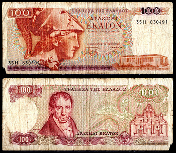 Греция 100 драхм 1978 Pick 200b бумага 6266-18-4-2