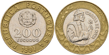 Португалия 200 эскудо 1991 Гарсия Де Орта (1501-1568) KM 655 биметалл 4179-243