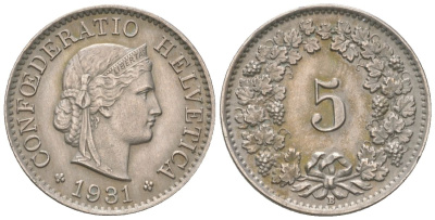 Швейцария 5 раппенов 1931 B KM 26 медно-никель 4115-1224