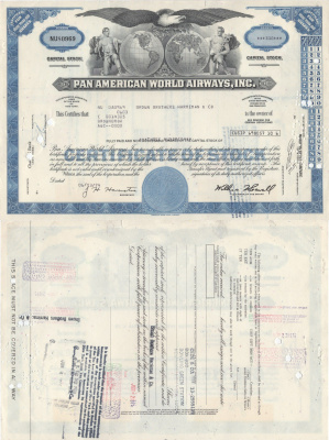 США, Pan American World Airwaysсертификат на 100 акций1974бумага5554-38-2