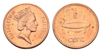 Фиджи 1 цент 1990 KM 49a цинк плакированный медью UNC 4649-917