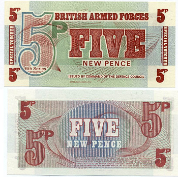 АНГЛИЯ 5 ПЕНСОВ 1972 ДЛЯ ВООРУЖЕННЫХ СИЛ, ШЕСТАЯ СЕРИЯ Pick M44 бумага UNC (ПРЕСС) 7486-31-2-2