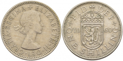 Великобритания 1 шиллинг 1960 Елизавета II (1952-2022), Шотландский герб KM 905, Spink 4148 медно-никель 77-116