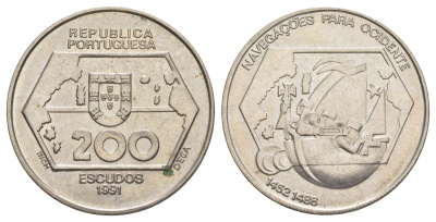 Португалия 200 эскудо 1991 Навигация на запад KM 659 медно-никель UNC 1101-5-41