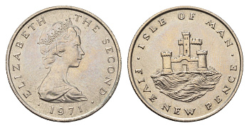 Остров Мэн 5 пенсов 1971 KM 22 медно-никель UNC 4119-623