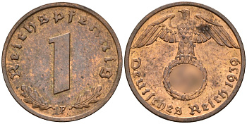 Германия 1 рейхспфенниг 1939 F KM 89, J. 361 бронза 4147-1221